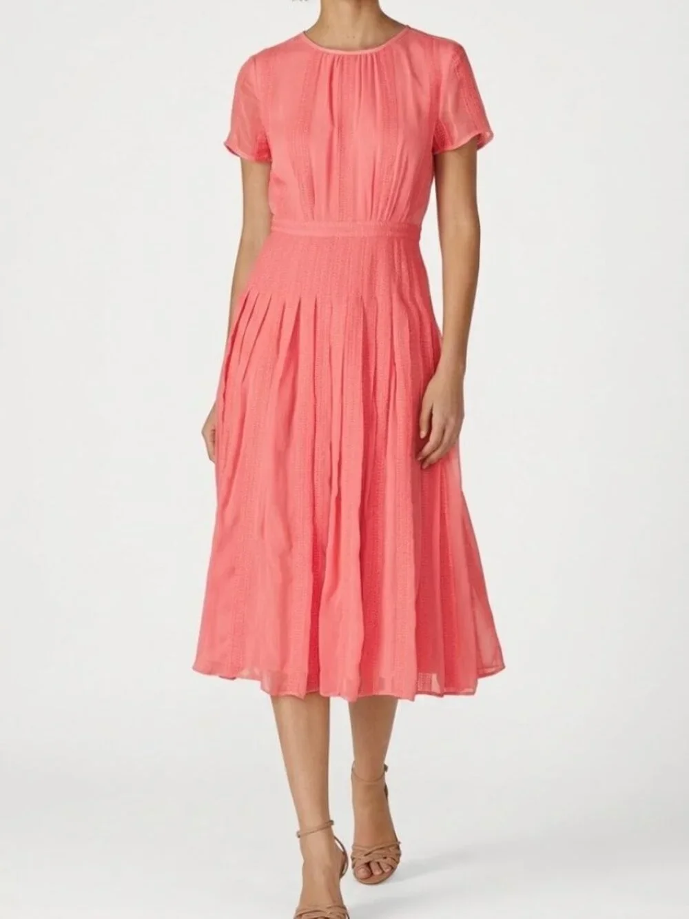 NWT J.Crew Midi in Bright Pink Embroidered Chiffon Short Sleeve Dress 6 $198